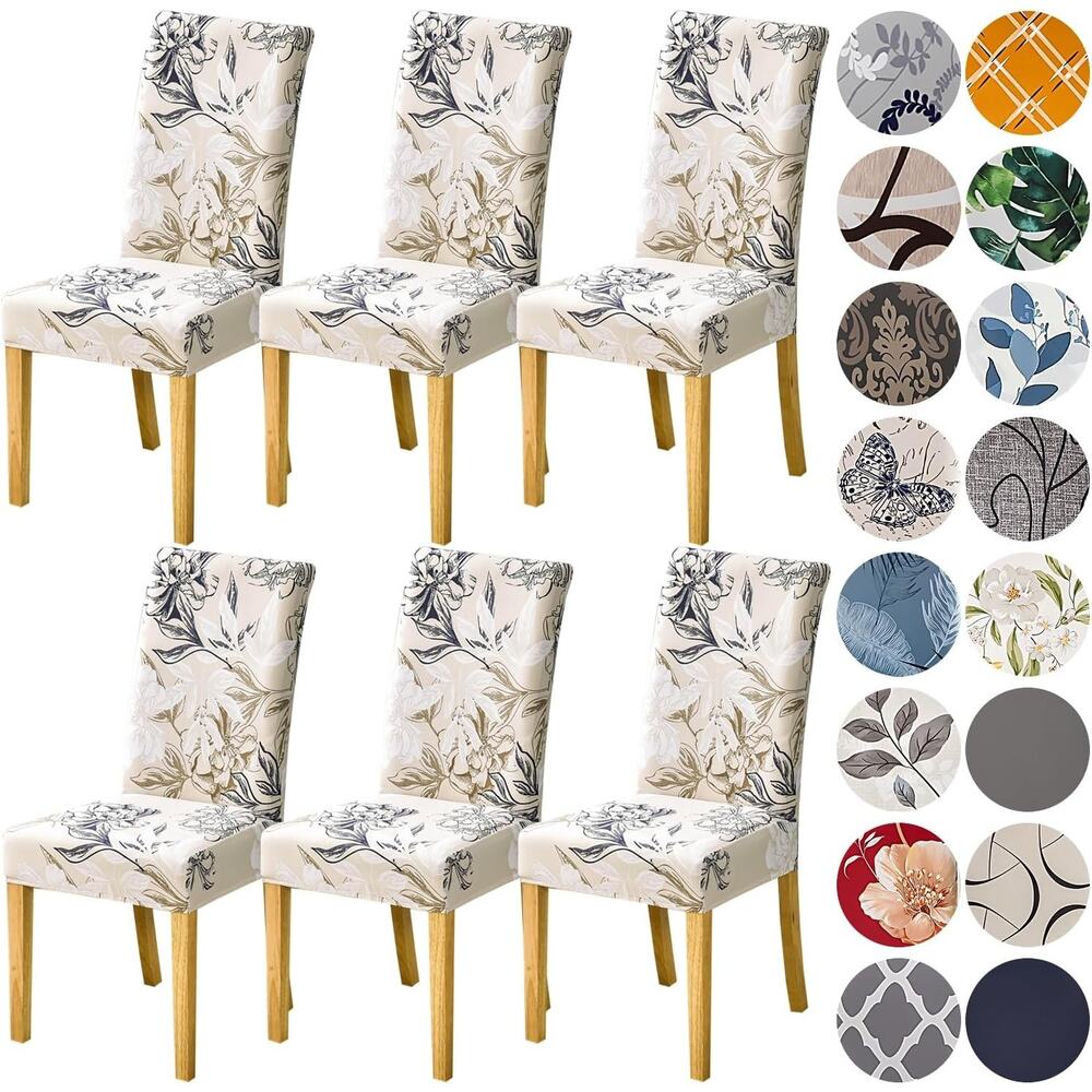 Parsons Chair Protector Floral Stretch Spandex Slipcovers Six Piece Set - Picture 8 of 9